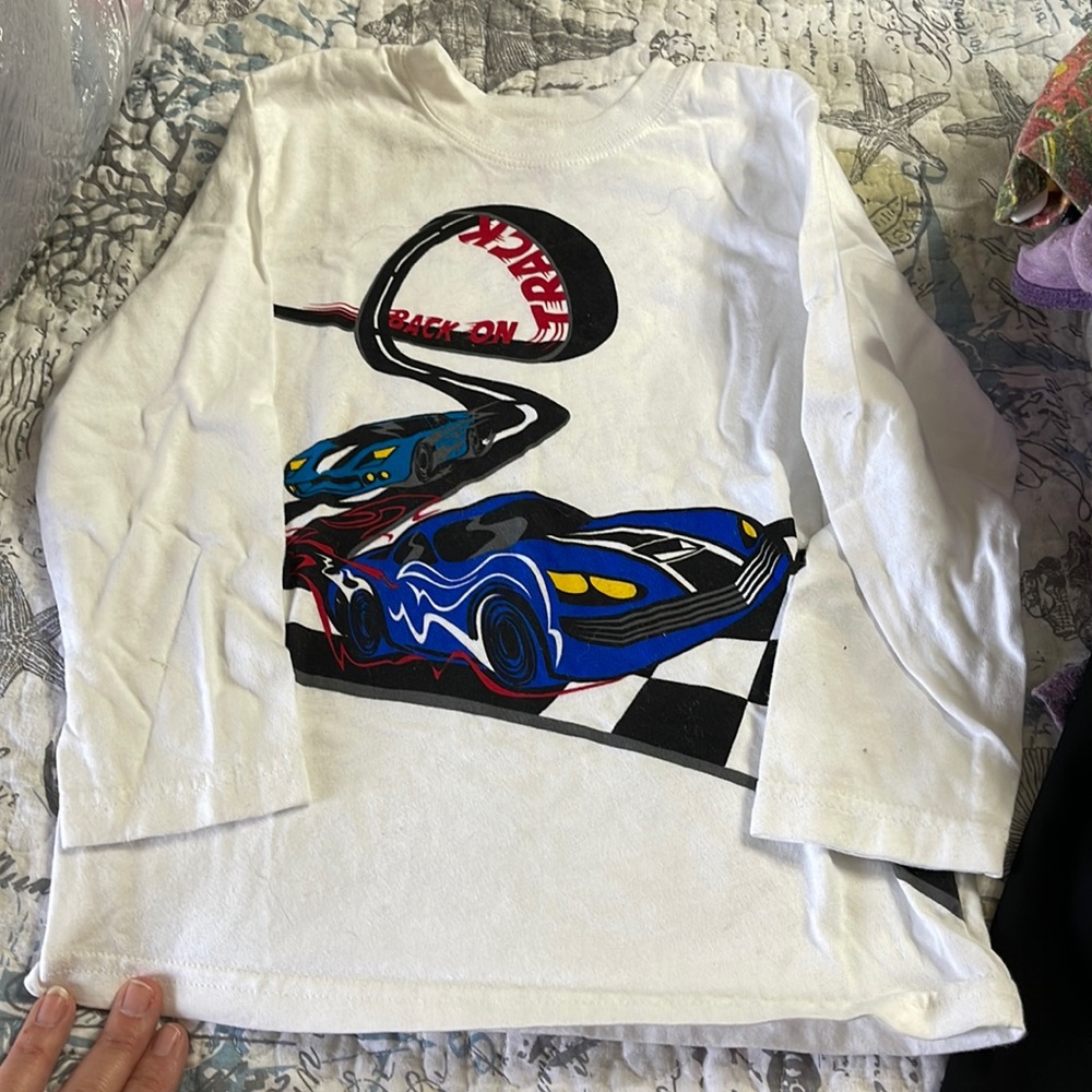 Long sleeve racecar white tee  5T